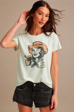 Lucky Brand Cheers to the Cowgirls Graphic Tee Aqua XL NWT Western Retro